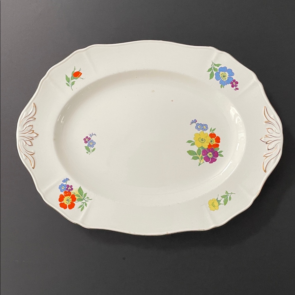 Vintage ALFRED MEAKIN ‘Freda’ Hand-Painted Floral Gold Trim Oval Serving Platter